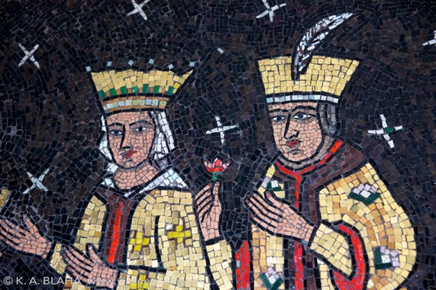 A detail from the Romanian room, dedicated in 1943. The style of this mural on the back wall reminded me of the opening of Beauty and the Beast.