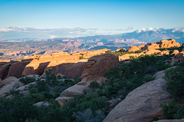 The red rock fins and the La Sal Mountains. Though I didn't love the night hike, I'm so glad for the gorgeous golden hour shots I got.